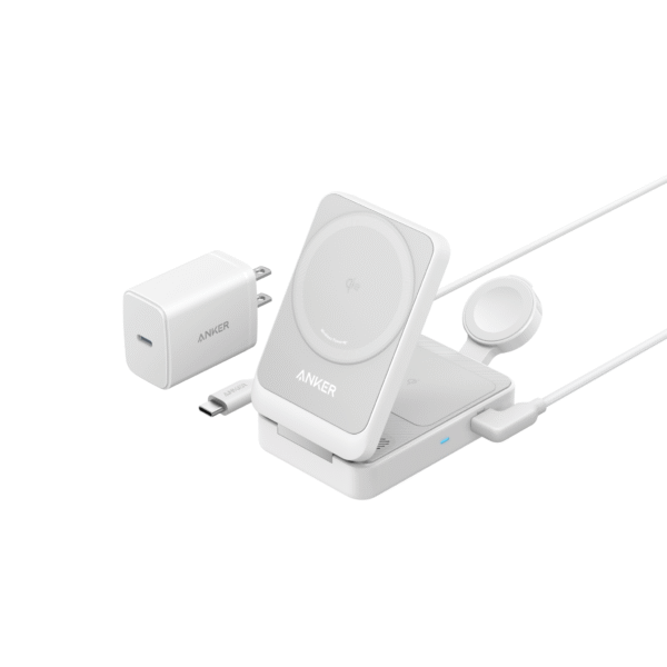 Đế Sạc Không Dây Từ Tính 3-in-1 Qi2 ANKER MagGo B2557 15W (MFi certified, Wireless PowerIQ™, Kèm củ sạc 40W và cáp sạc C to C)